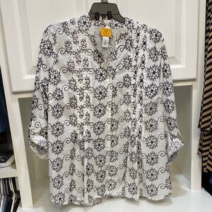 Ruby Rd. Black and White Floral Button Down Shirt